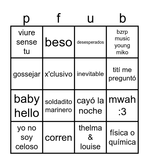 per fi un bingo musical Bingo Card