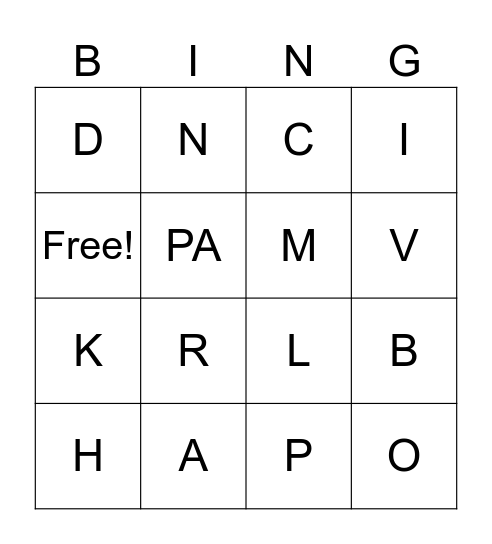 Corneal Ulcer Bingo Card