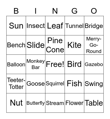 Nature Bingo Card