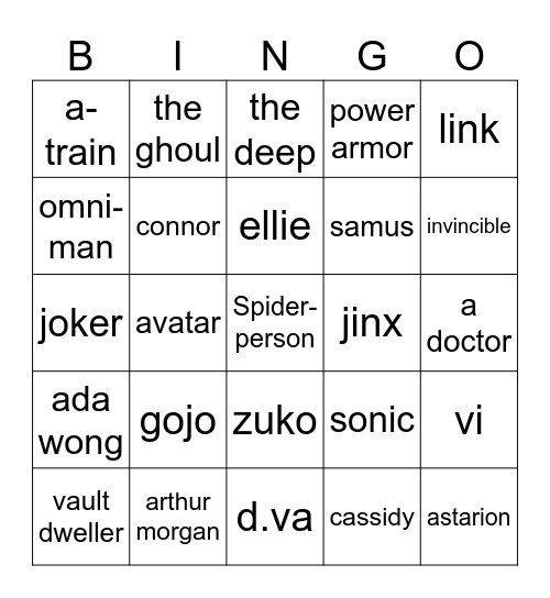 Supercon Cosplay Bingo Card