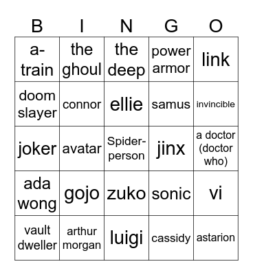 Supercon Cosplay Bingo Card