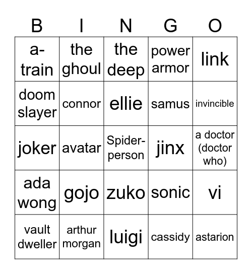Supercon Cosplay Bingo Card
