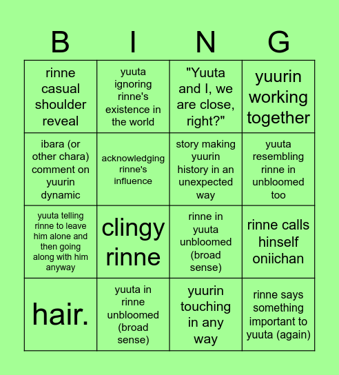 YUURIN PERPLEX STORY BINGO Card
