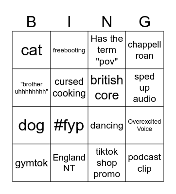 TikTok Bingo Card