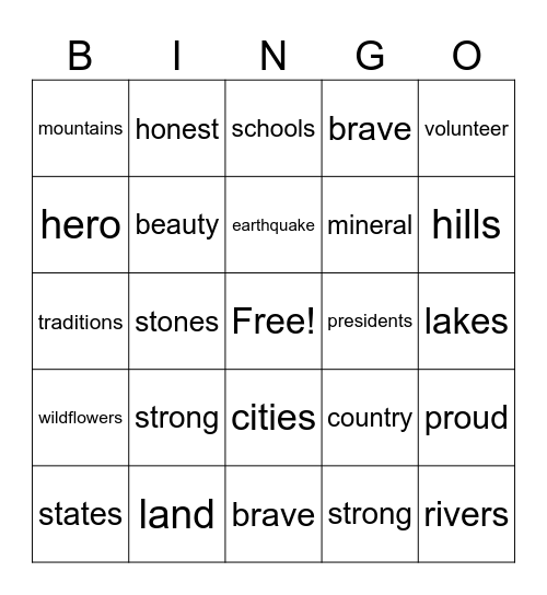 Oh Tennessee My Tennessee Bingo Card