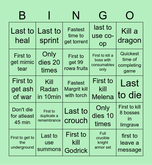 Elden Ring Bingo!!! Bingo Card