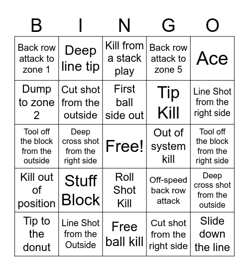 Volleyball BINGO Card