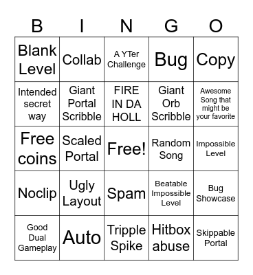 Recent Tab Bingo (Geometry Dash) Bingo Card