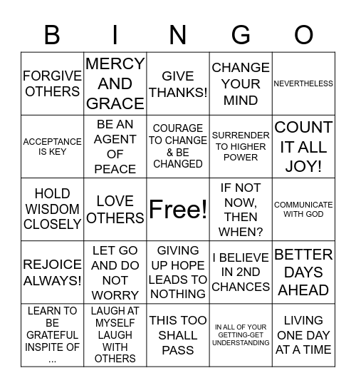 ATTITUDE KEYS TO LIVING  Bingo Card
