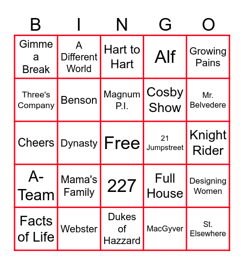 TV Show Theme Songs - 80s Bingo Card