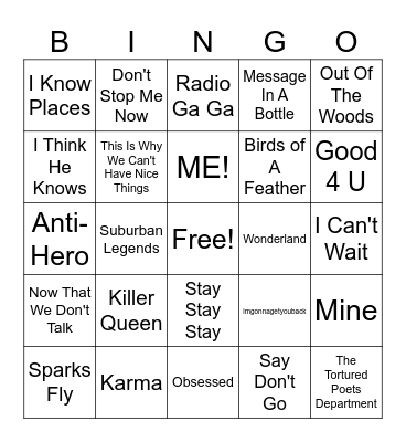 Swift and Friends Bingo Card