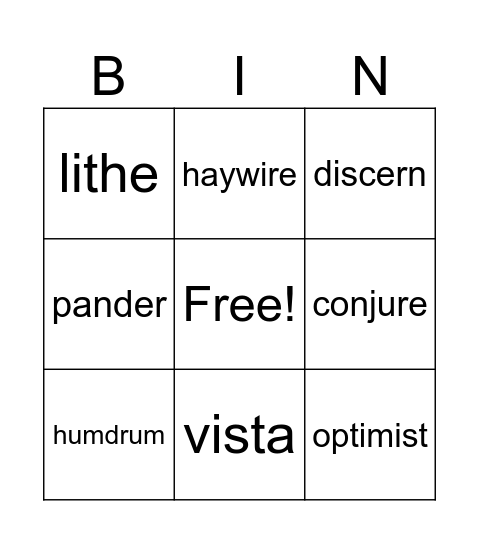 Vocabulary July 15-21 Bingo Card