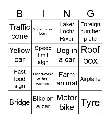 Motorway Bingo Card