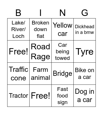 Motorway Bingo Card