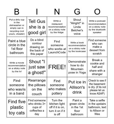 House Warming BINGO Card