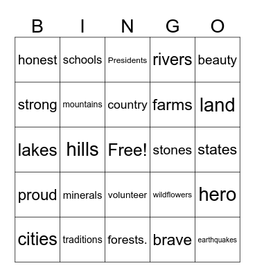 Oh Tennessee My Tennessee Bingo Card