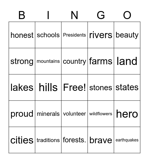 Oh Tennessee My Tennessee Bingo Card