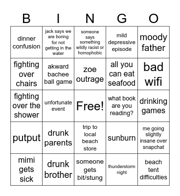 2024 beach trip Bingo Card