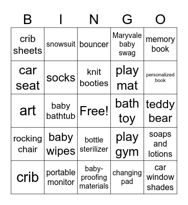 Baby Shower Bingo Card