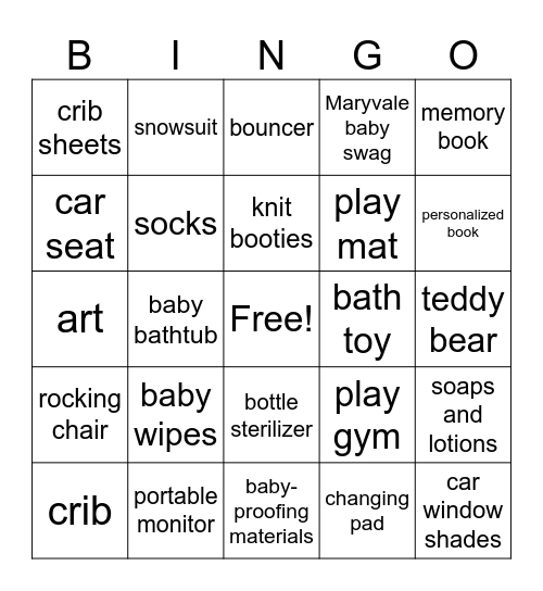 Baby Shower Bingo Card