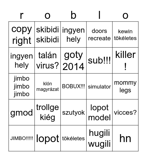 ratyi roblox Bingo Card