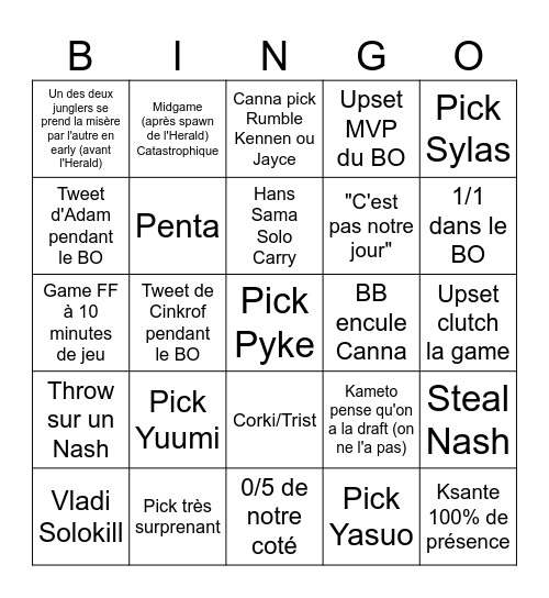 KC G2 Bingo Card