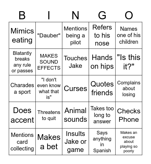 Alex Bingo Card