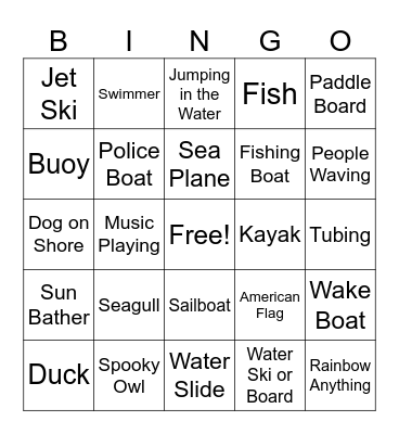 Keuka Boat Ride Bingo Card