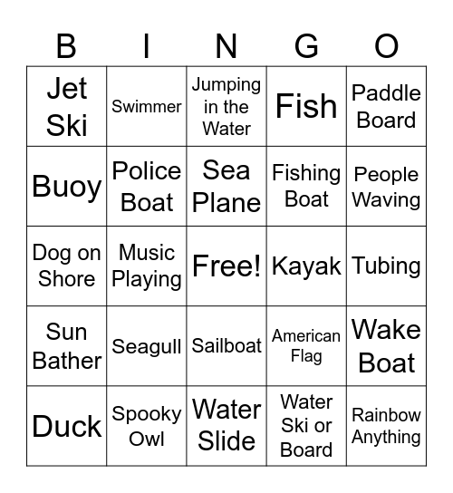 Keuka Boat Ride Bingo Card