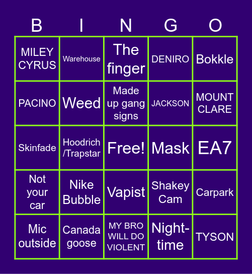 Wee Rappers' Bingo Card