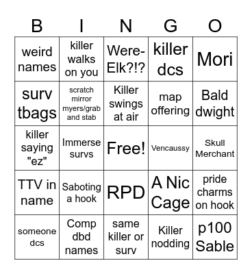 DBD drunk bingo Card