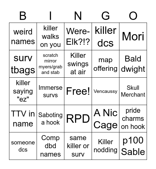 DBD drunk bingo Card