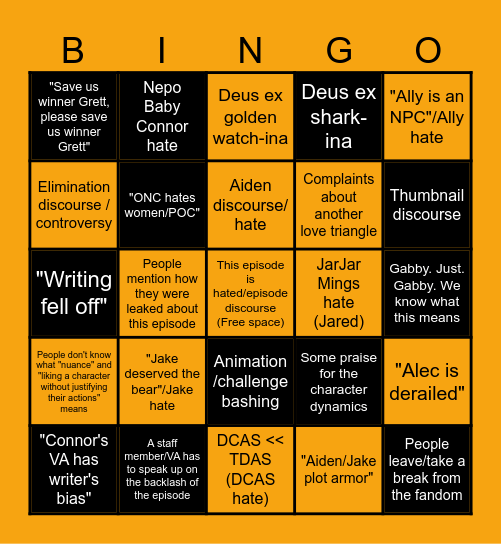 Disventure Camp S3 Ep 14 Discourse Bingo Card