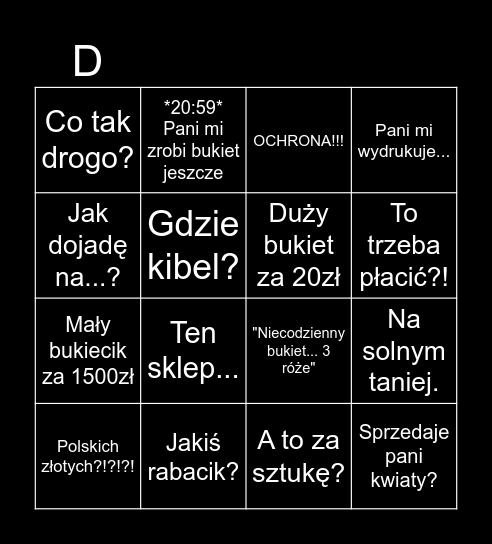 Kwiaciarniane bingi Bingo Card