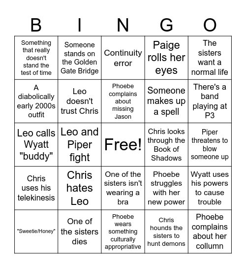 Charmed Season Six Bingo Card