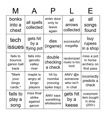 Ocarina of Time Randomizer Bingo Card