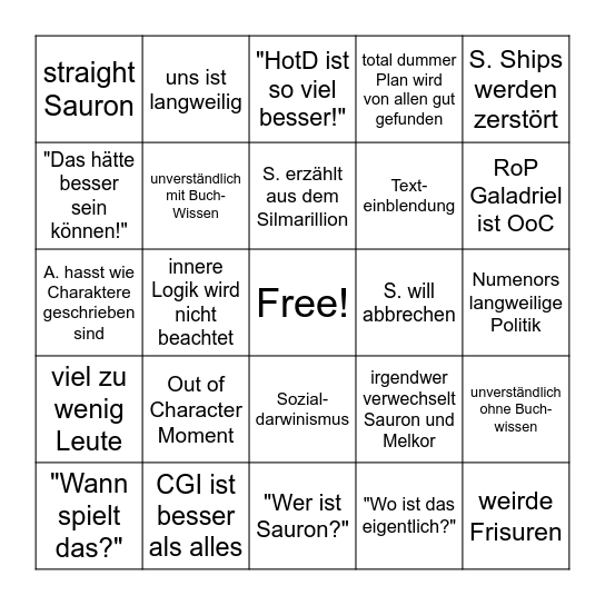 Wir gucken RoP - Bingo Card