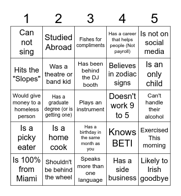 Apt 401 Bingo Card