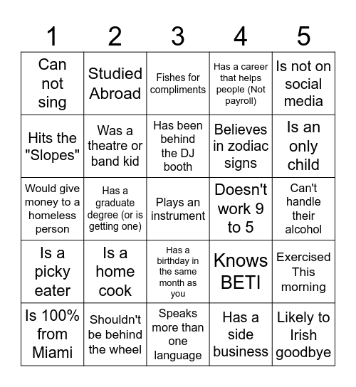 Apt 401 Bingo Card