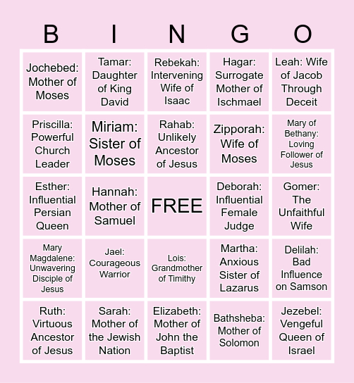 Women In The Bible Bingo Card