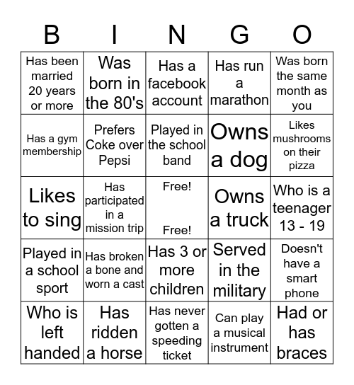 Find Someone Who.... Bingo Card