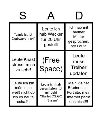 Janis kommt nicht BINGO! Bingo Card