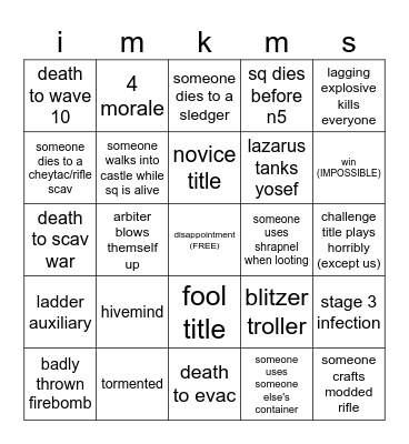 decaying winter bingo Card