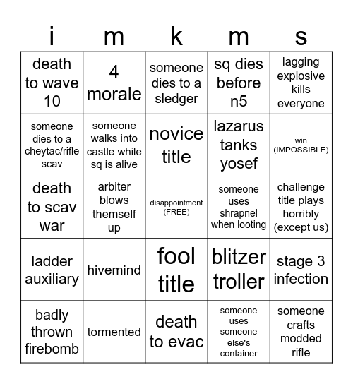 decaying winter bingo Card