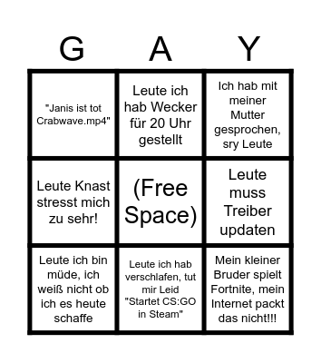 Janis kommt nicht BINGO! Bingo Card