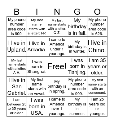 Find A Friend! Bingo Card