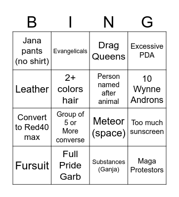 Big gay bingo Card