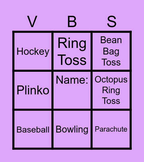 Thursday Pre-K Bingo Card