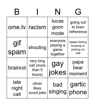 council call bingo Card