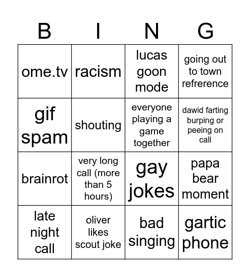 council call bingo Card